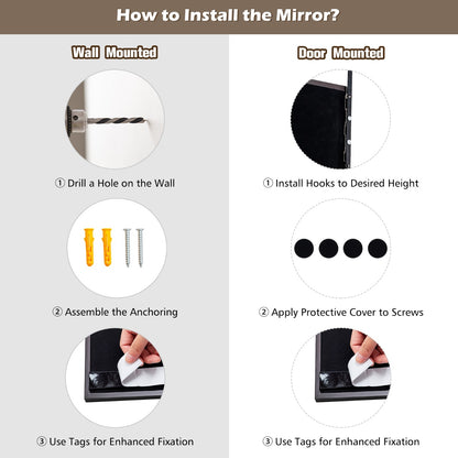 Costway Full length Mirror with Height Adjusting Hanging Hooks for Bedroom Brown