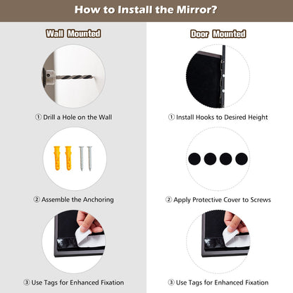 Adjustable Height Full-Length Mirror for Wall or Door, Brown Finish, 3 kg