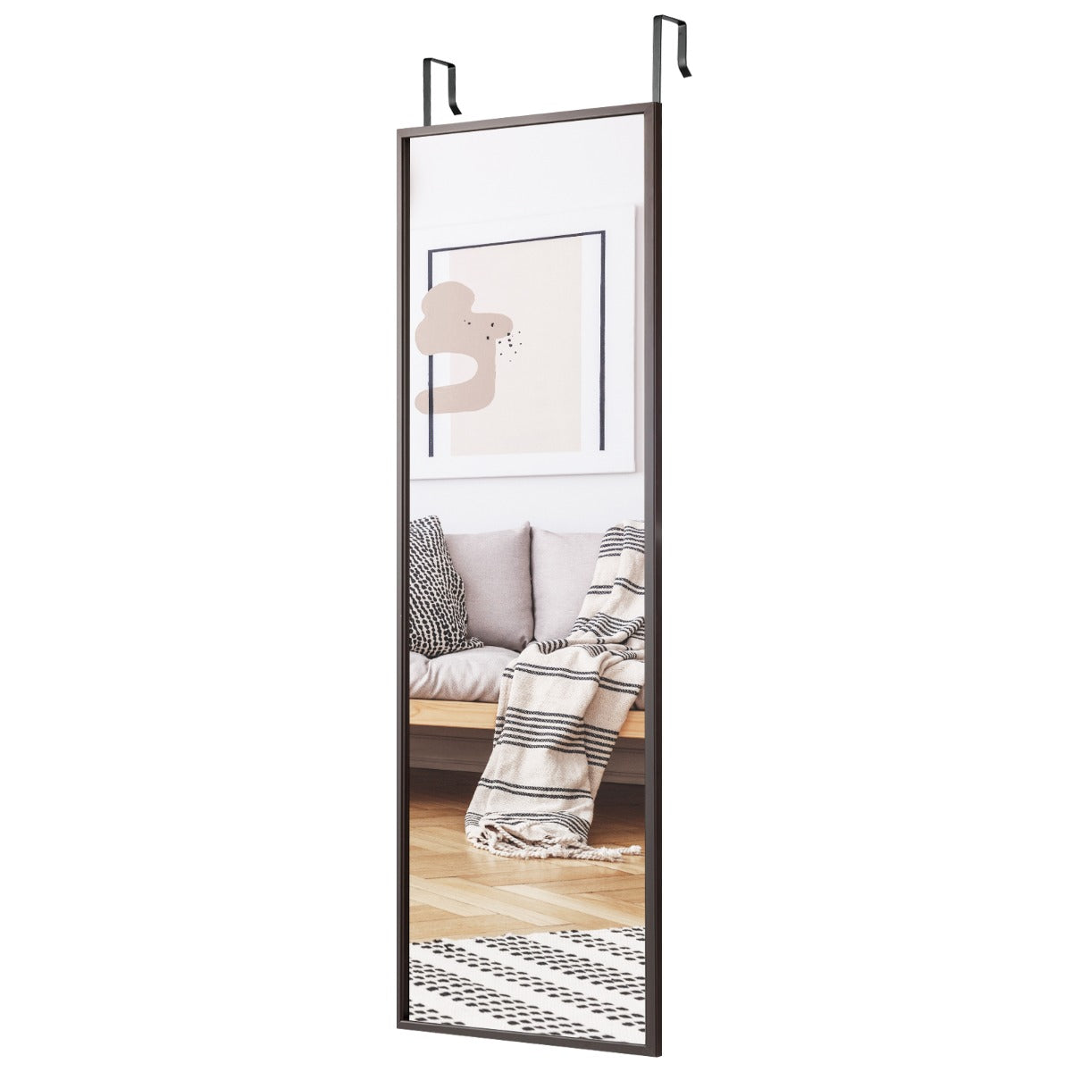Adjustable Height Full-Length Mirror for Wall or Door, Brown Finish, 3 kg
