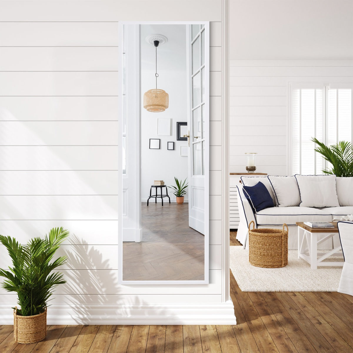 Costway Full length Mirror with Height Adjusting Hanging Hooks for Bedroom White