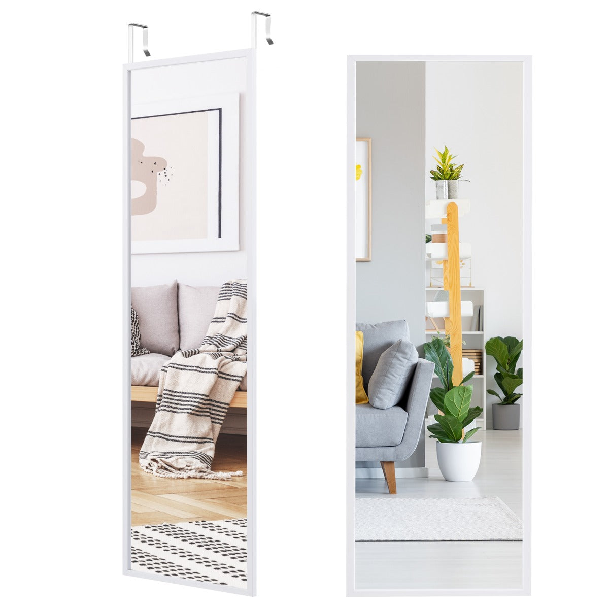 Costway Full length Mirror with Height Adjusting Hanging Hooks for Bedroom White