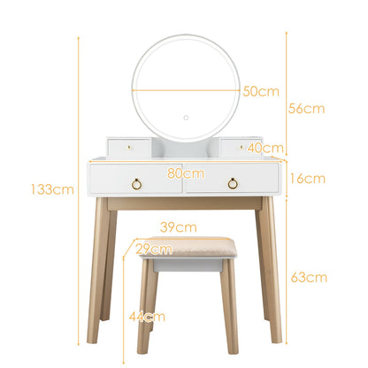 Dressing Table Stool Set with Makeup Mirror for Bedroom-White