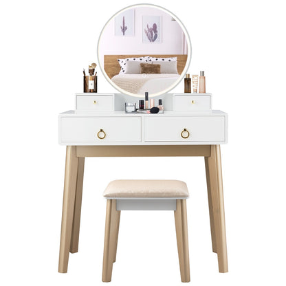 Dressing Table Stool Set with Makeup Mirror for Bedroom-White