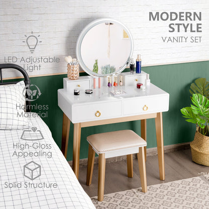 Dressing Table Stool Set with Makeup Mirror for Bedroom-White