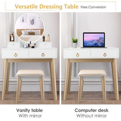 Dressing Table Stool Set with Makeup Mirror for Bedroom-White