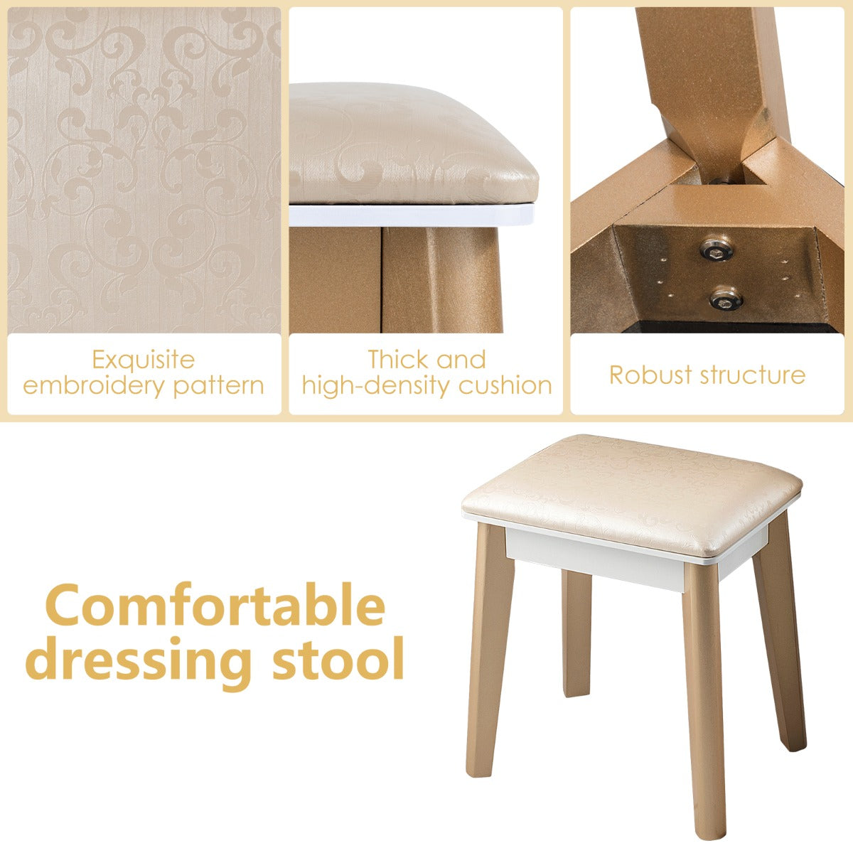 Dressing Table Stool Set with Makeup Mirror for Bedroom-White