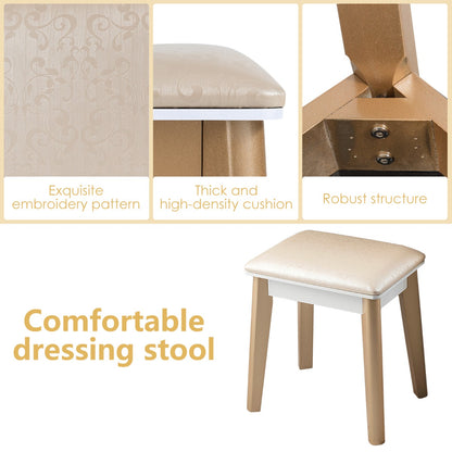 Dressing Table Stool Set with Makeup Mirror for Bedroom-White