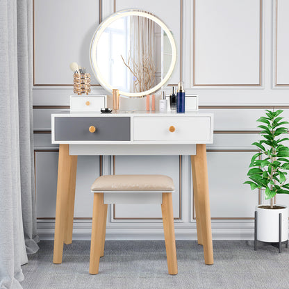 Dressing Table with Lights & Stool for Makeup
