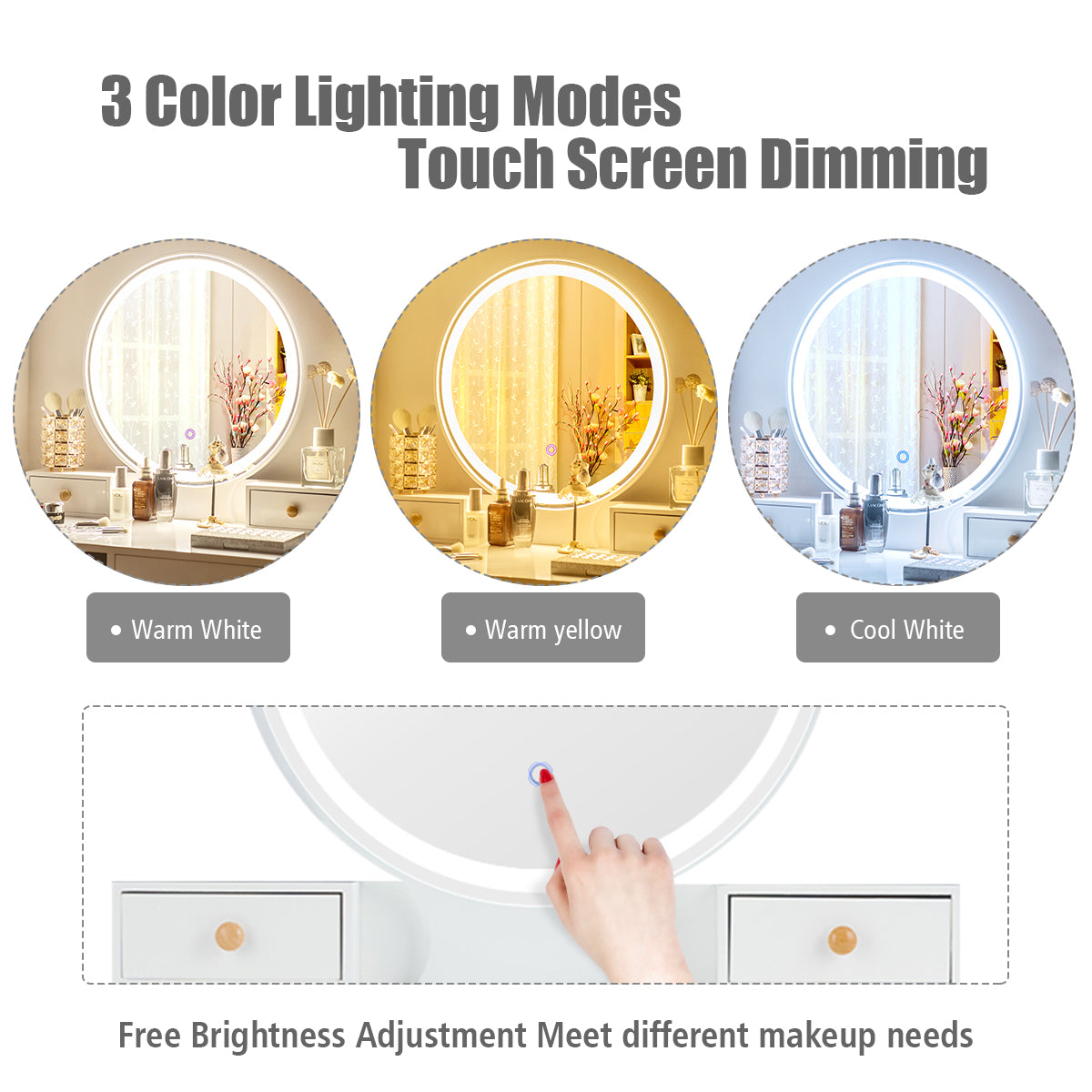 Dressing Table with Lights & Stool for Makeup