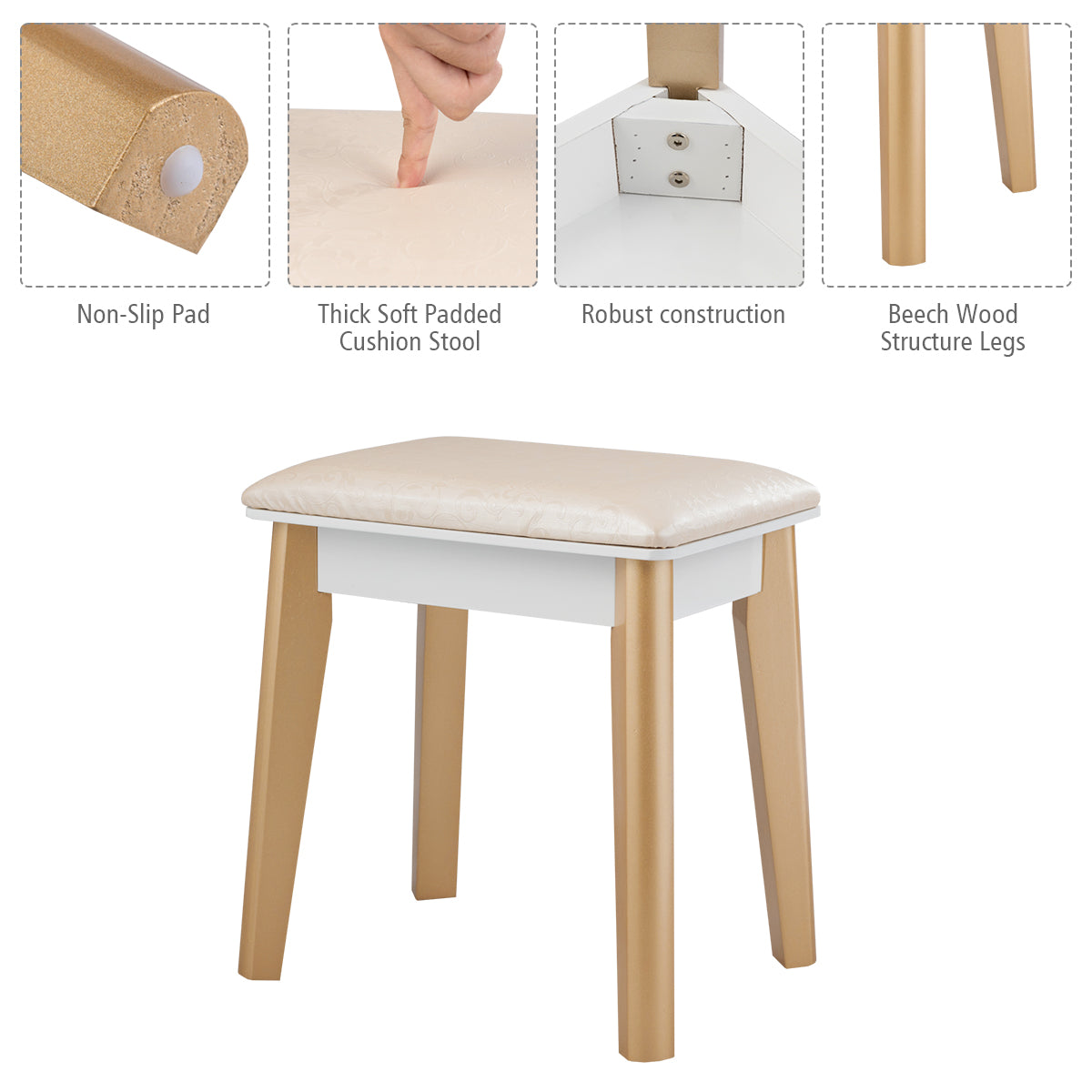 Dressing Table with Lights & Stool for Makeup