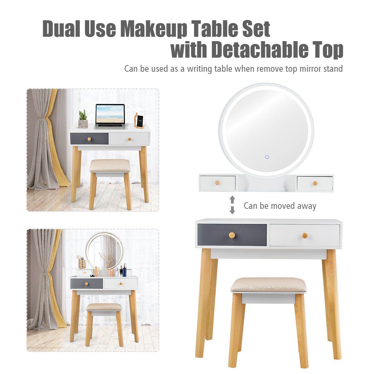 Dressing Table with Lights & Stool for Makeup