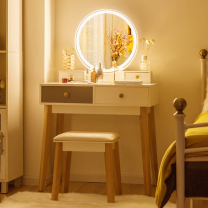 Dressing Table with Lights & Stool for Makeup