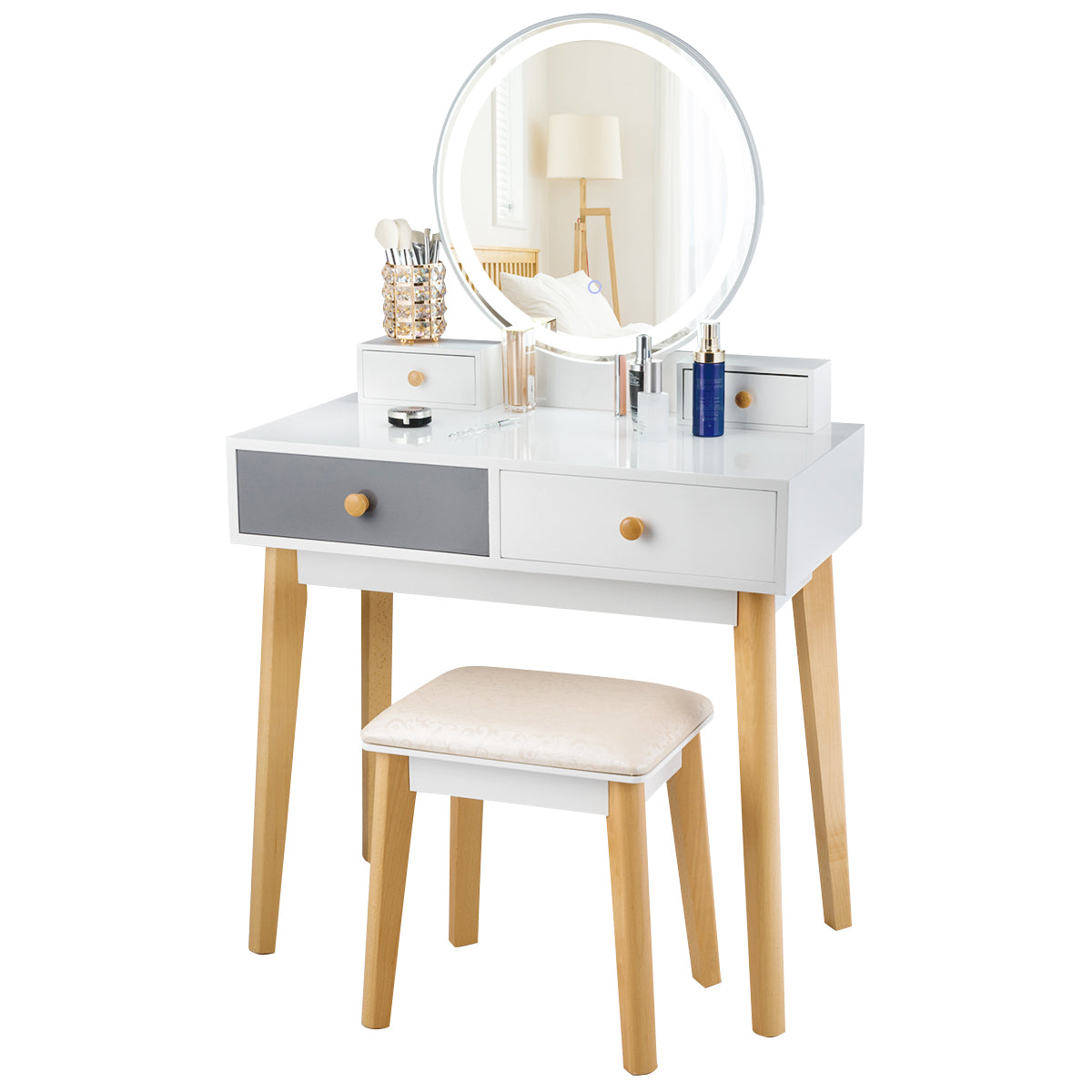 Dressing Table with Lights & Stool for Makeup