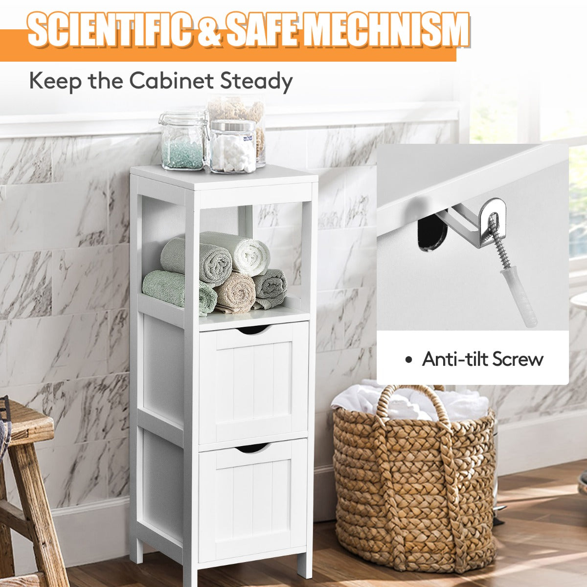 Freestanding Bathroom Floor Cabinet with 2 Removable Drawers