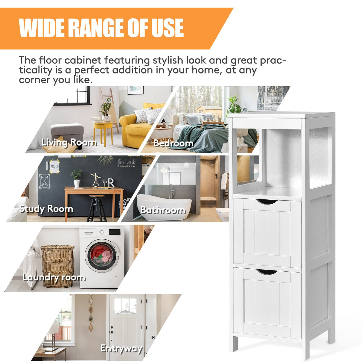 Freestanding Bathroom Floor Cabinet with 2 Removable Drawers