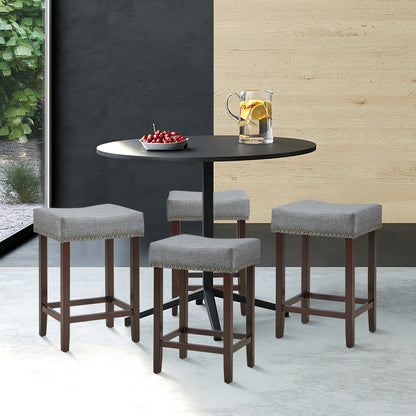 Set of 2 Saddle Barstools with Backless Nailhead Fabric Seat-Grey