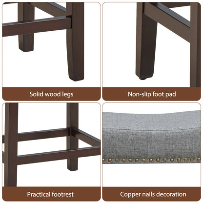 Set of 2 Saddle Barstools with Backless Nailhead Fabric Seat-Grey