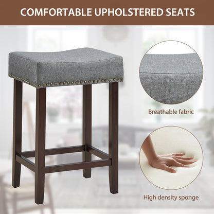 Set of 2 Saddle Barstools with Backless Nailhead Fabric Seat-Grey