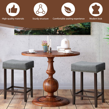 Set of 2 Saddle Barstools with Backless Nailhead Fabric Seat-Grey