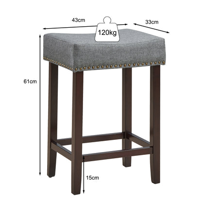 Set of 2 Saddle Barstools with Backless Nailhead Fabric Seat-Grey