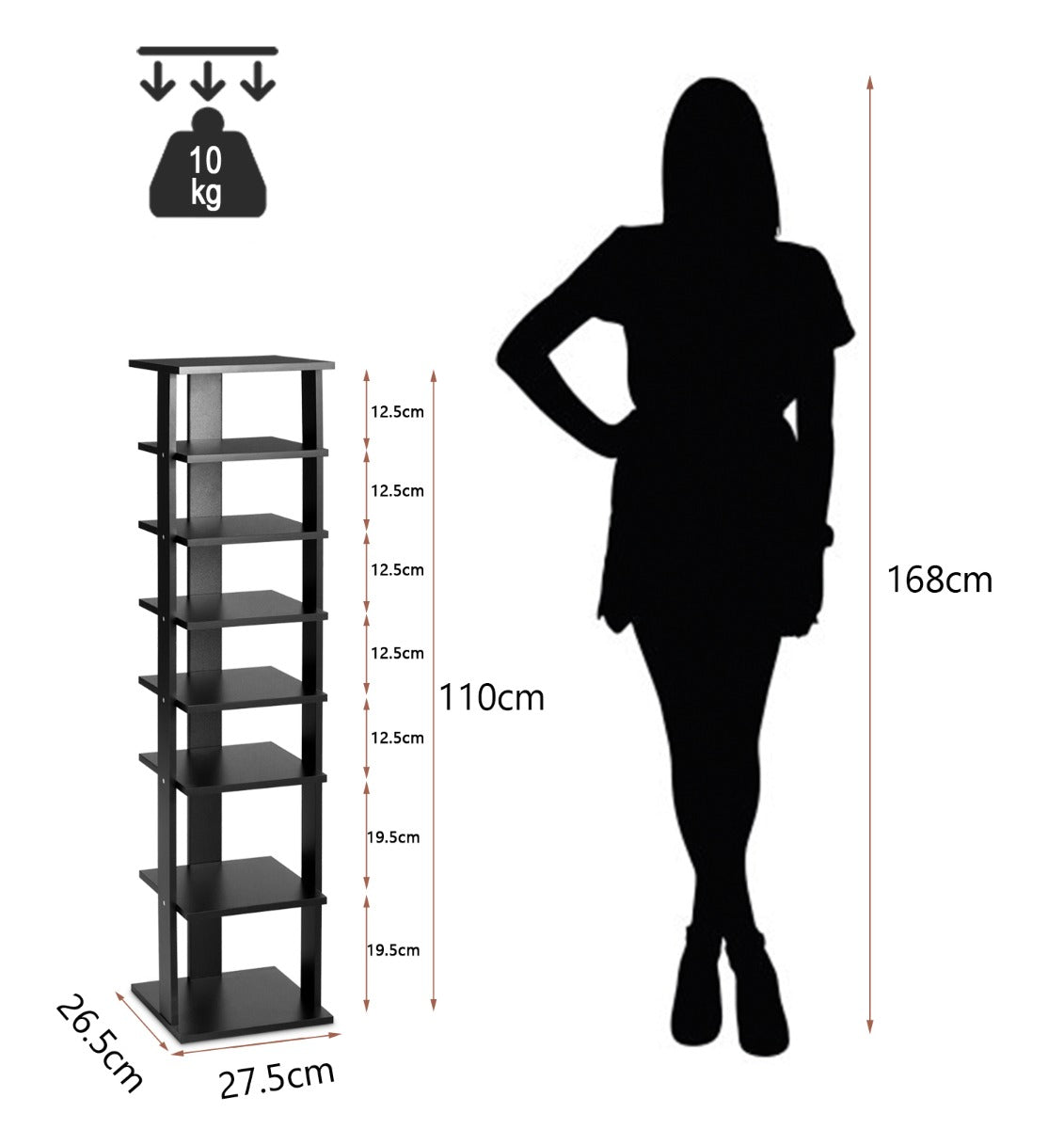 Wooden Shoe Rack with 8 Levels and Large Capacity for Entry/Living Room-Black