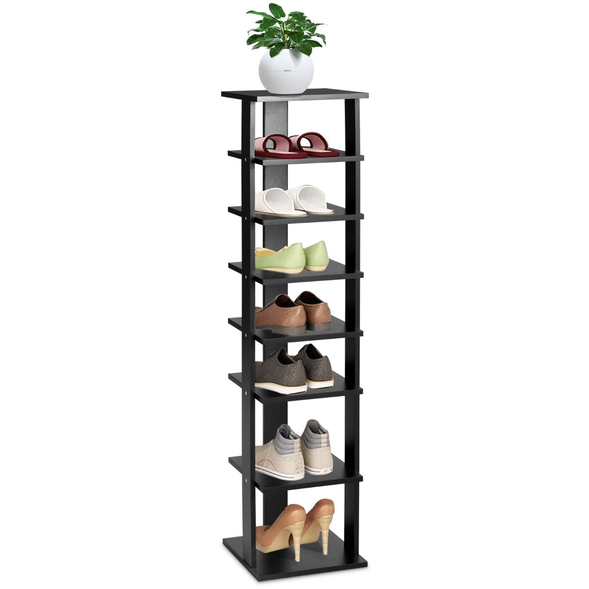 Wooden Shoe Rack with 8 Levels and Large Capacity for Entry/Living Room-Black