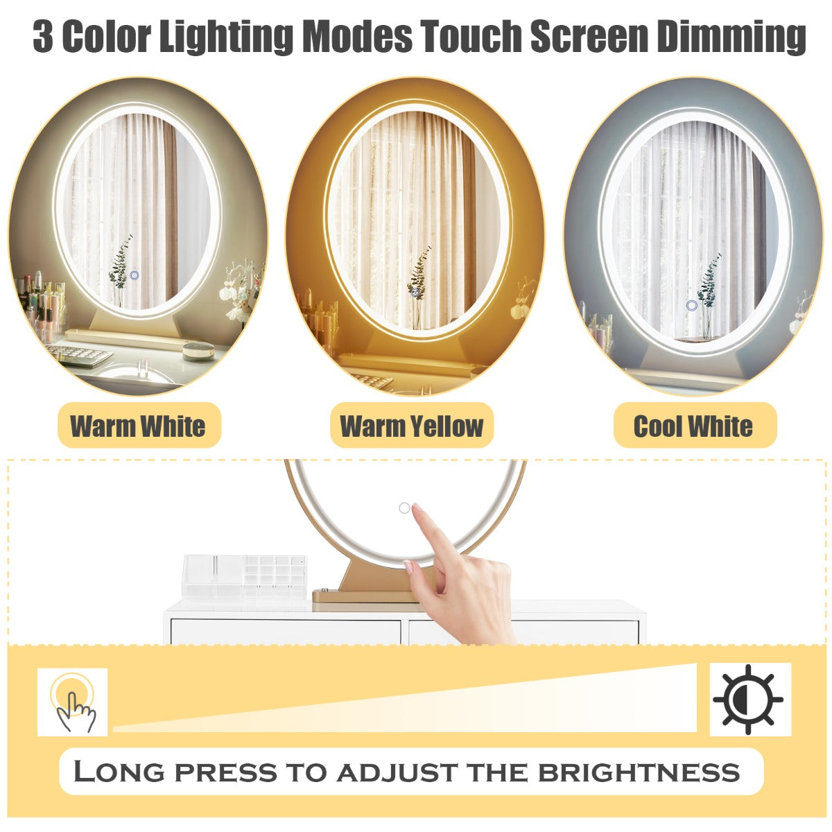 Vanity Table Set with Lighted Mirror for Bedroom-White