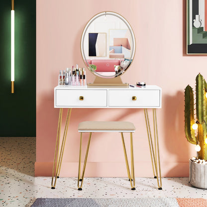Vanity Table Set with Lighted Mirror for Bedroom-White