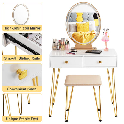 Vanity Table Set with Lighted Mirror for Bedroom-White