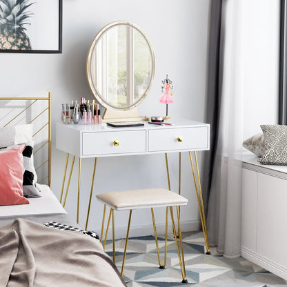Vanity Table Set with Lighted Mirror for Bedroom-White