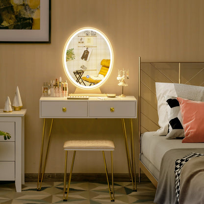 Vanity Table Set with Lighted Mirror for Bedroom-White
