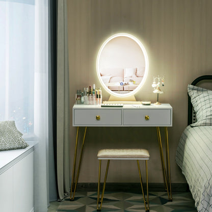 Vanity Table Set with Lighted Mirror for Bedroom-White