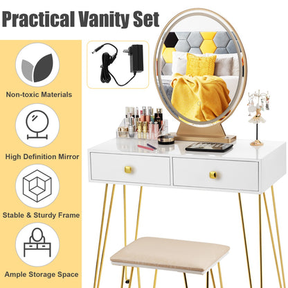 Vanity Table Set with Lighted Mirror for Bedroom-White