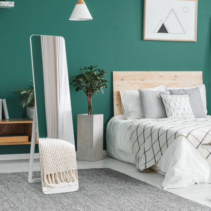 Floor Mirror with Stand and Solid Wood Frame for Living Room