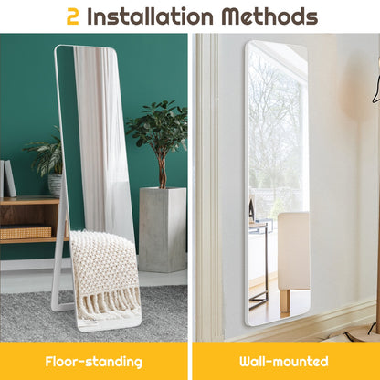 Floor Mirror with Stand and Solid Wood Frame for Living Room
