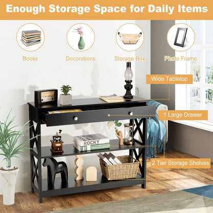 Console Table with Drawer and 2 Shelves for Living Room/Entrance-Black