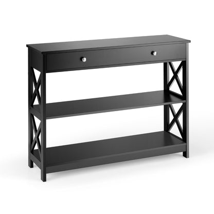 Console Table with Drawer and 2 Shelves for Living Room/Entrance-Black