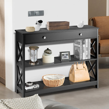 Console Table with Drawer and 2 Shelves for Living Room/Entrance-Black