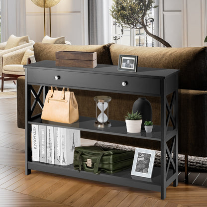 Console Table with Drawer and 2 Shelves for Living Room/Entrance-Black