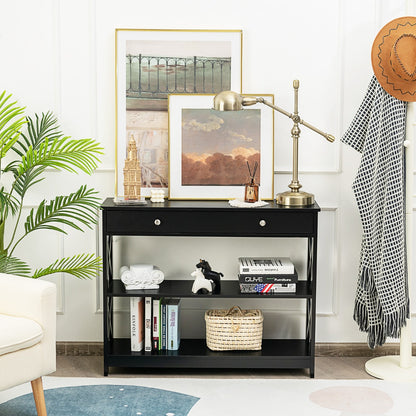 Console Table with Drawer and 2 Shelves for Living Room/Entrance-Black