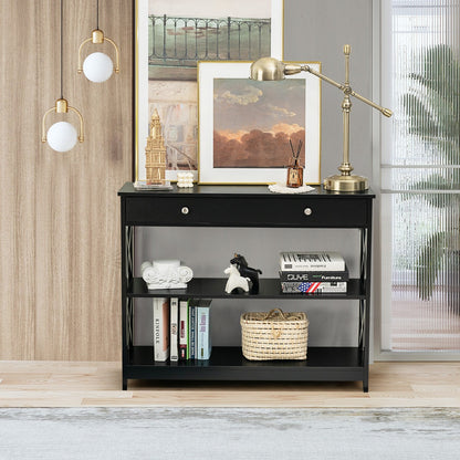 Console Table with Drawer and 2 Shelves for Living Room/Entrance-Black