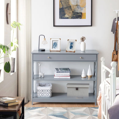 Console Table with Drawer and 2 Shelves for Living Room/Entrance-Grey
