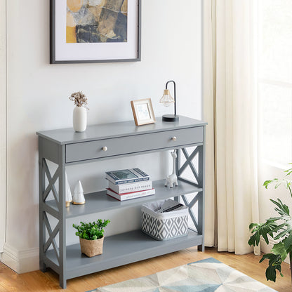 Console Table with Drawer and 2 Shelves for Living Room/Entrance-Grey