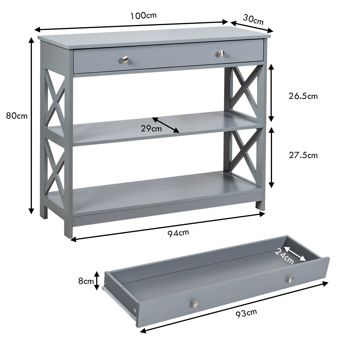 Console Table with Drawer and 2 Shelves for Living Room/Entrance-Grey