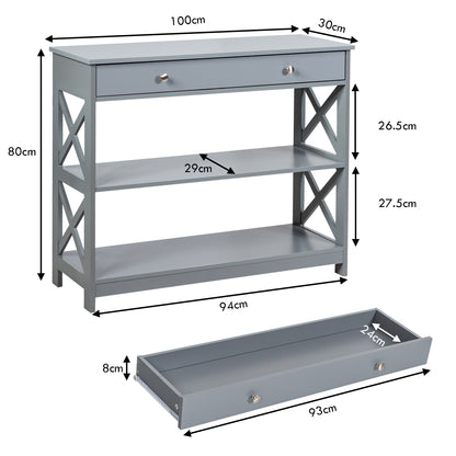 Console Table with Drawer and 2 Shelves for Living Room/Entrance-Grey