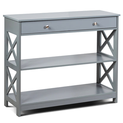 Console Table with Drawer and 2 Shelves for Living Room/Entrance-Grey