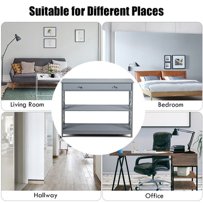 Console Table with Drawer and 2 Shelves for Living Room/Entrance-Grey