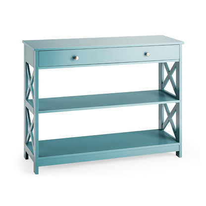 Console Table with Drawer and 2 Shelves for Living Room Entryway-Green