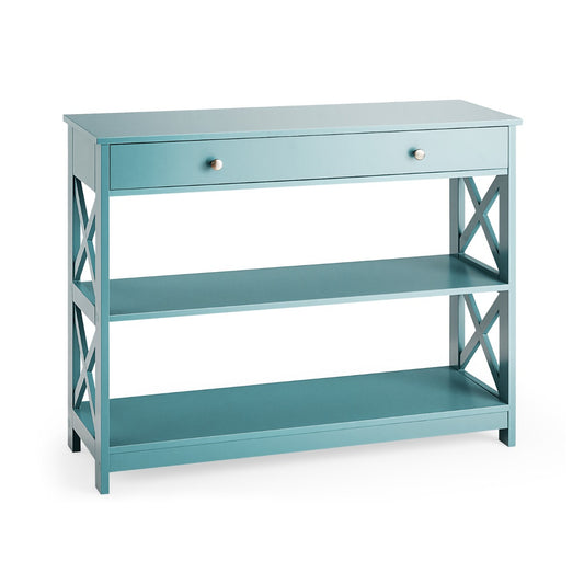 Console Table with Drawer and 2 Shelves for Living Room Entryway-Green