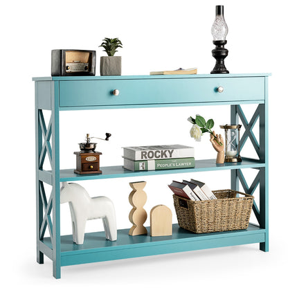 Console Table with Drawer and 2 Shelves for Living Room Entryway-Green